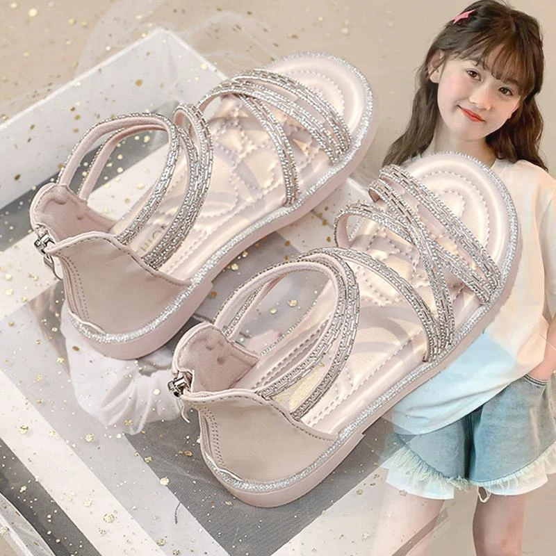 FAVMARTHA女童凉鞋水晶鞋儿童罗马鞋2025夏季新款儿童公主鞋女孩