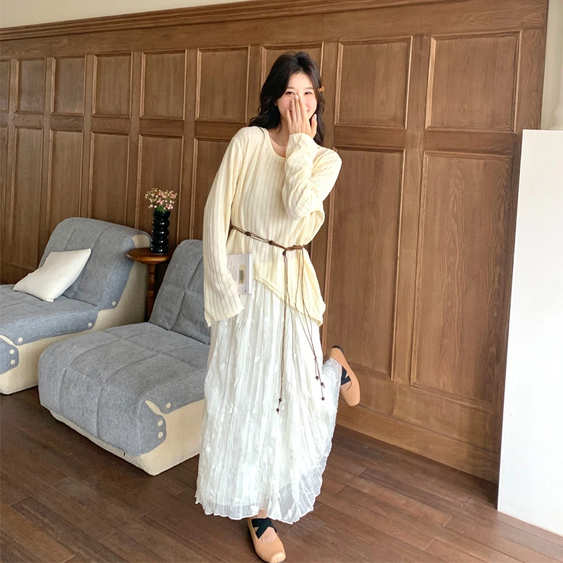 温柔风针织罩衫半身裙2025早秋新款简约韩系ins风气质慵懒风套装