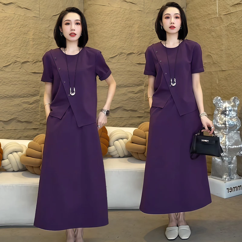 高含棉设计感时尚百搭套装女2025年夏季新款纯色上衣半身裙两件套