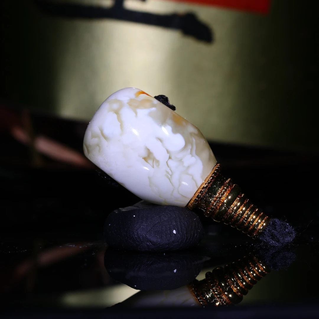 11m蜜蜡三通佛头天然原矿一物一图精工金白鸡蛋花三通配饰A666