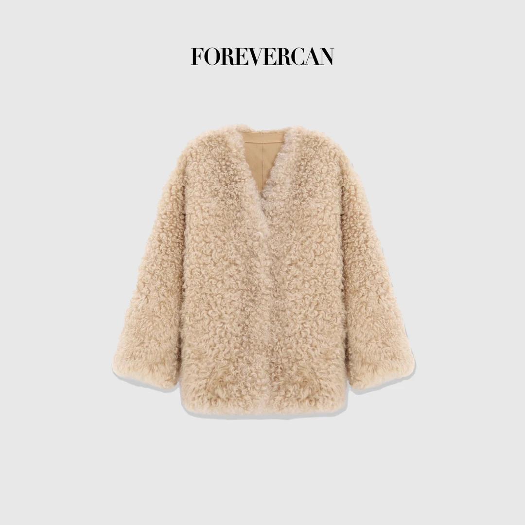FOREVERCAN“米兰都会”提格拉多卷毛羊毛皮毛一体皮草外套SC22701