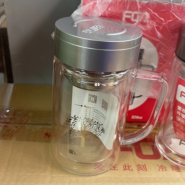 玻璃茶隔款富光把手杯塑料盖