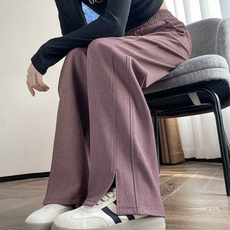 小个子窄版阔腿裤女夏季薄款冰丝高腰垂感2025新款大码弯刀裤开叉