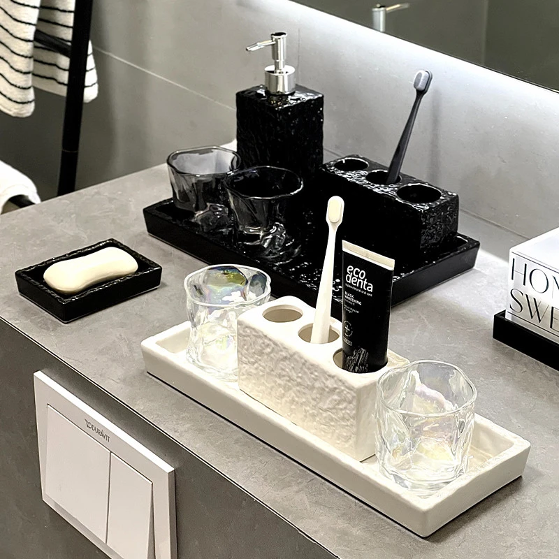 轻奢高级感牙刷置物架卫生间浴室洗漱套装洗漱台漱口杯收纳托盘