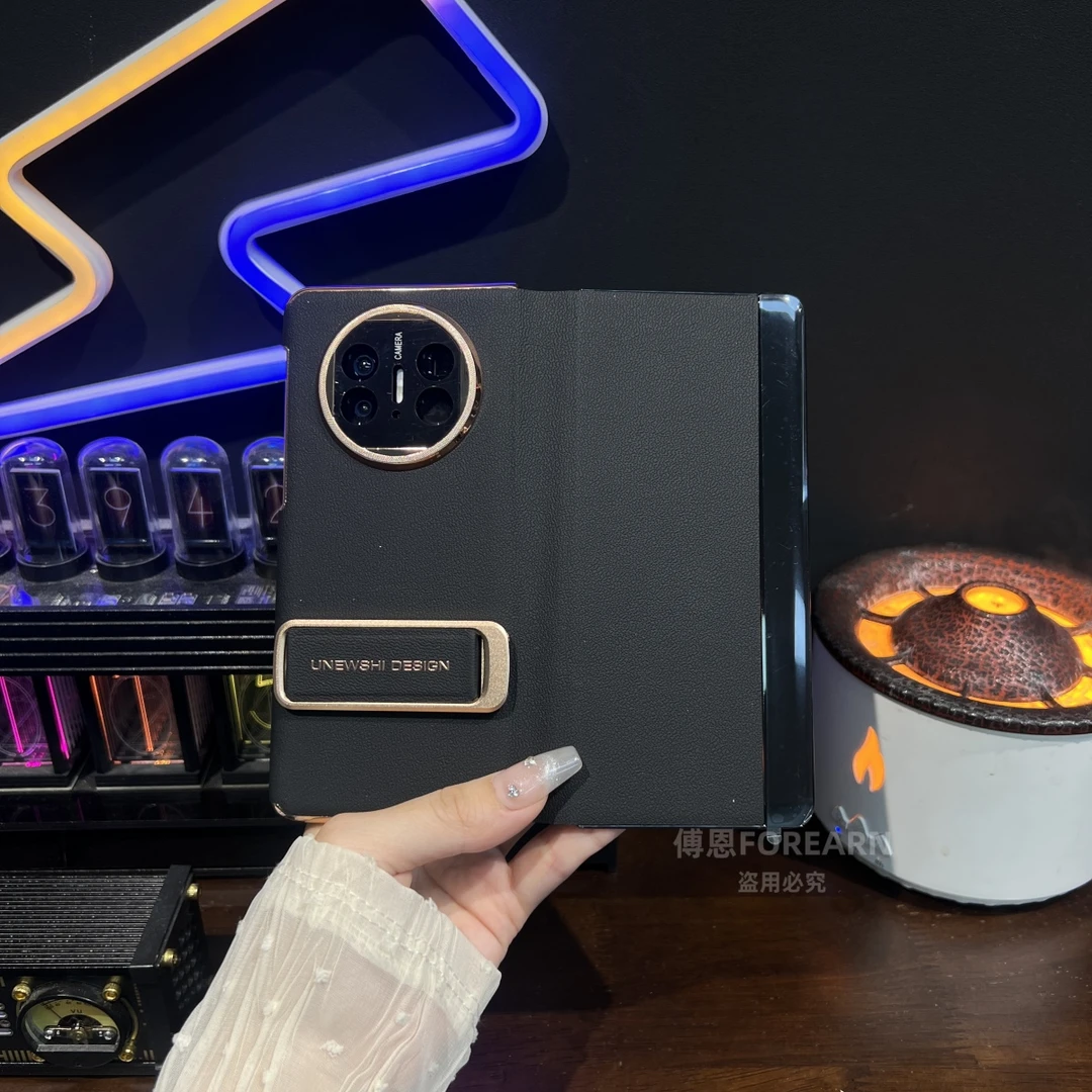 适用于华为matex5手机壳双中轴翻盖matex6折叠屏x3真皮支架款防摔