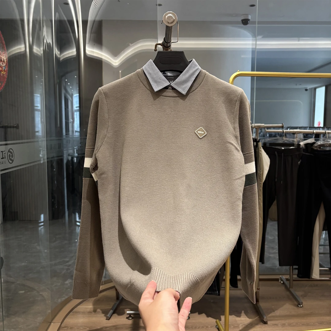 【H家】假两件！秋冬厚款时尚简约衬衫翻领保暖针织衫秋季男打底毛衣