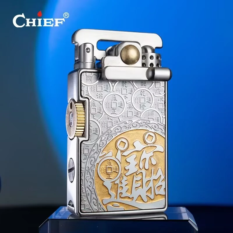 CHIEF首领二代新品招财进宝摇臂煤油打火机个性精工立体浮雕经典