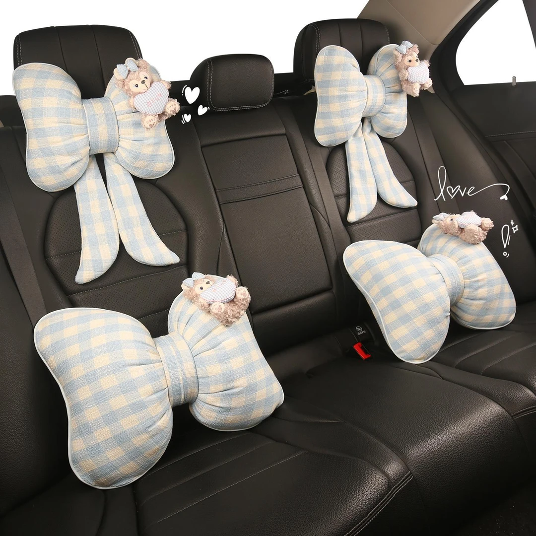 汽车头枕可爱舒适新款女士蝴蝶结车载靠枕车内护颈枕车内装饰摆件