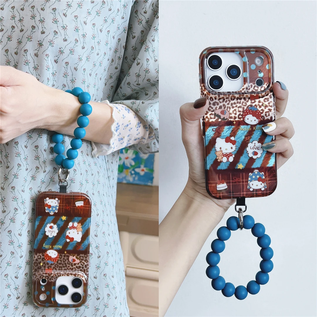 美拉德风豹纹条纹猫咪适用苹果17pro max串珠iphone16手机壳15/14