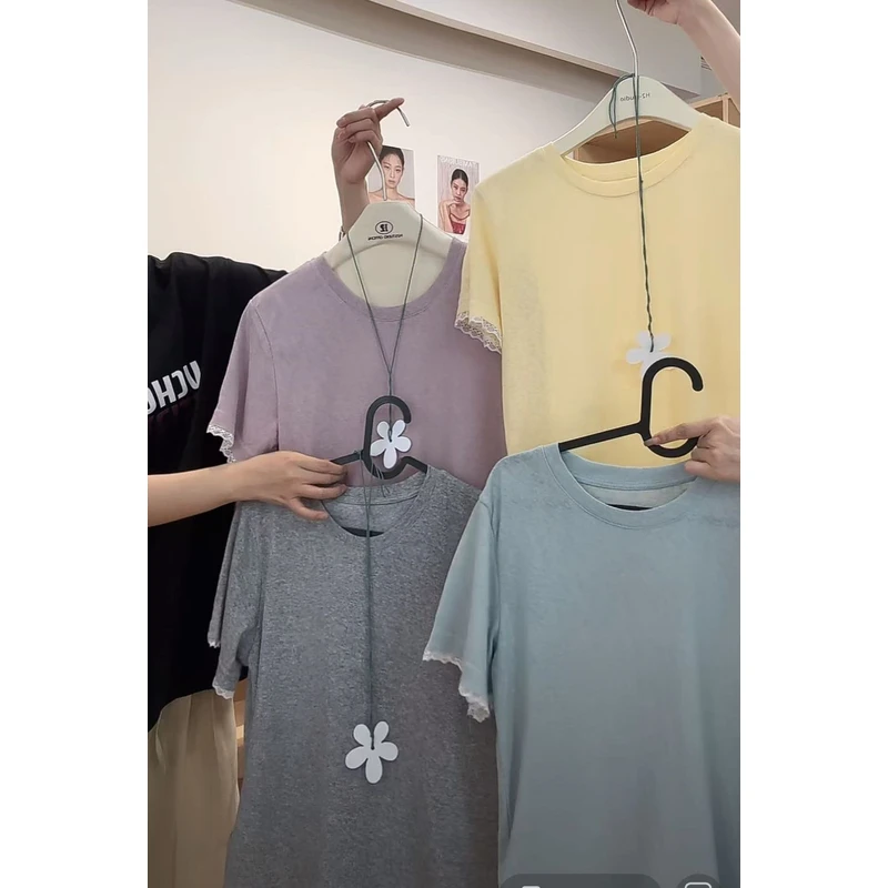 韩系系带正肩圆领短袖T恤15769  衣长50