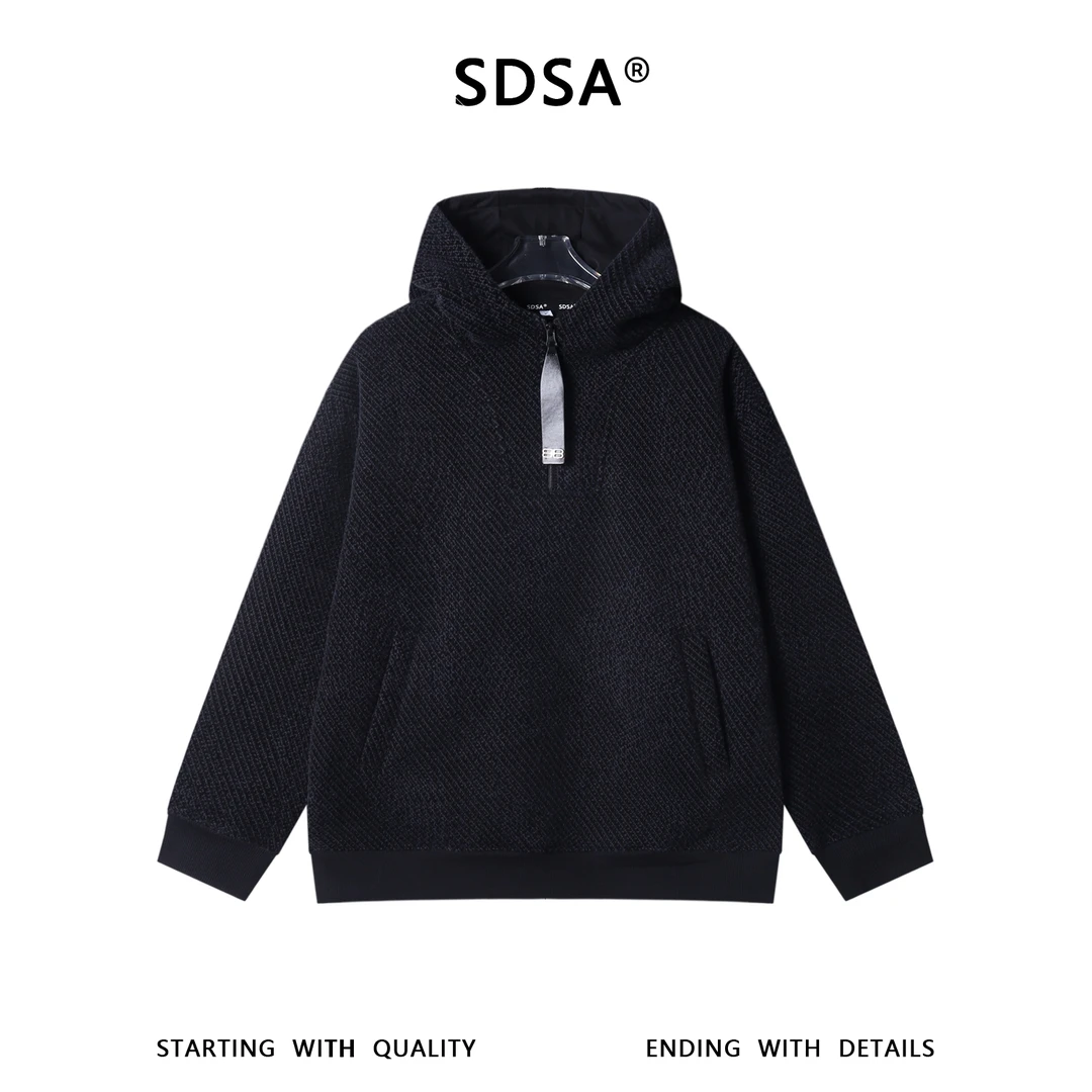 SDSA男士秋冬新款痞帅男装简约时尚斜纹半拉链连帽卫衣百搭宽松