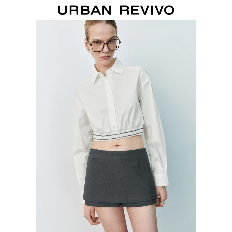 UR2025秋季新款女装时尚气质撞色刺绣短款罩衫衬衫UYU250034