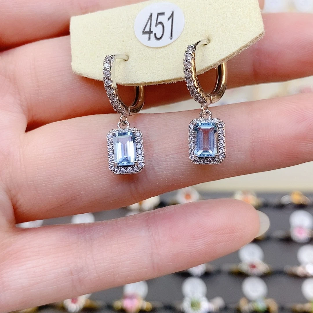 海蓝宝石耳坠银S925镶嵌