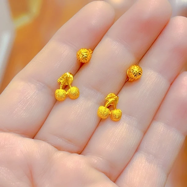 铜合金亚克力耳饰 金色植物花卉中国果女耳钉女款配饰两戴甜美