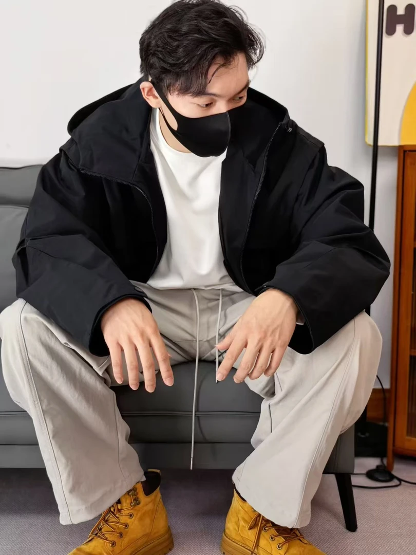 男士立领夹克防水复古双面连帽休闲宽松时尚秋冬男生衣服高级感