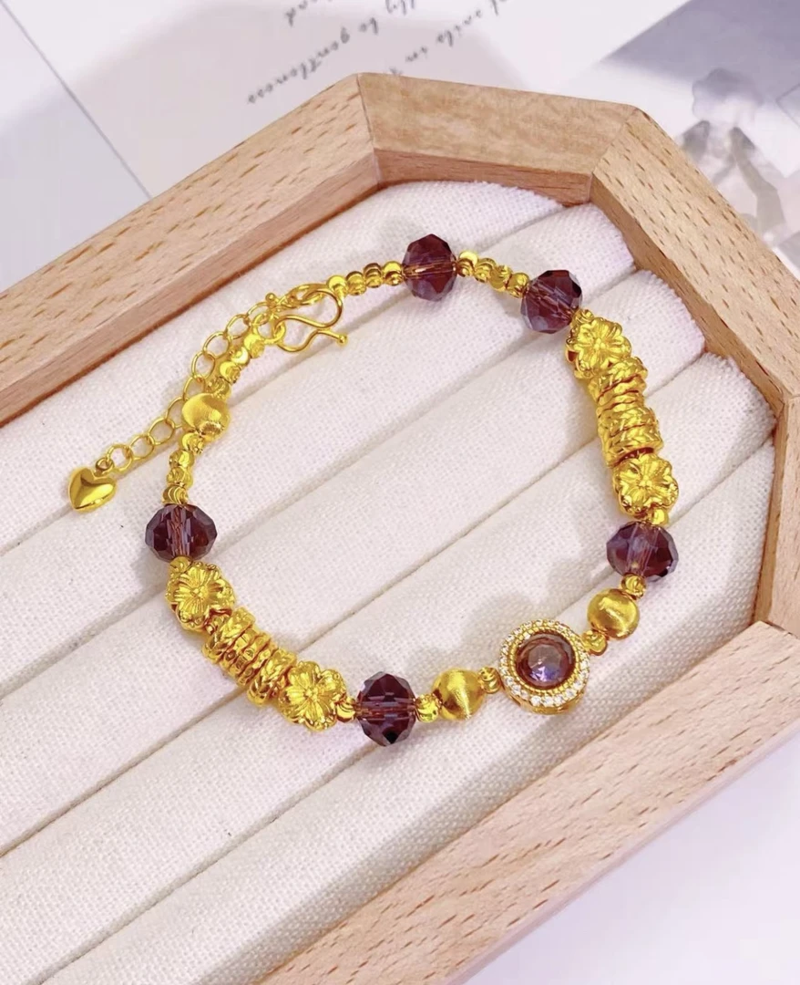 钨金手链 紫色拉丝猫眼小盘缠手链紫水晶圆珠手链