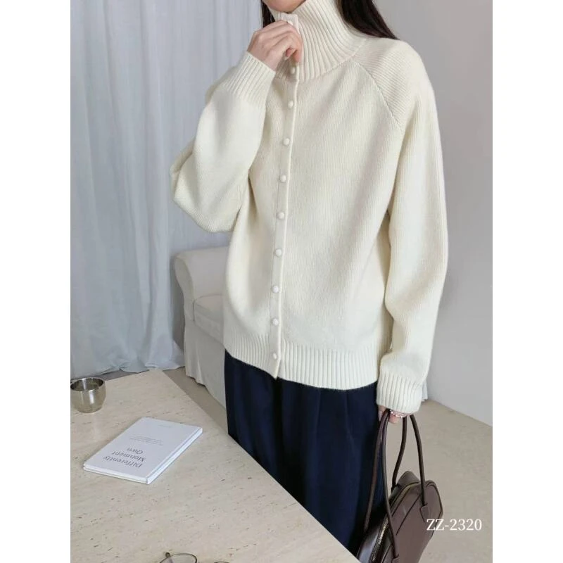 秋季新款高领开衫毛衣纯色百搭时尚潮流保暖针织衫2320