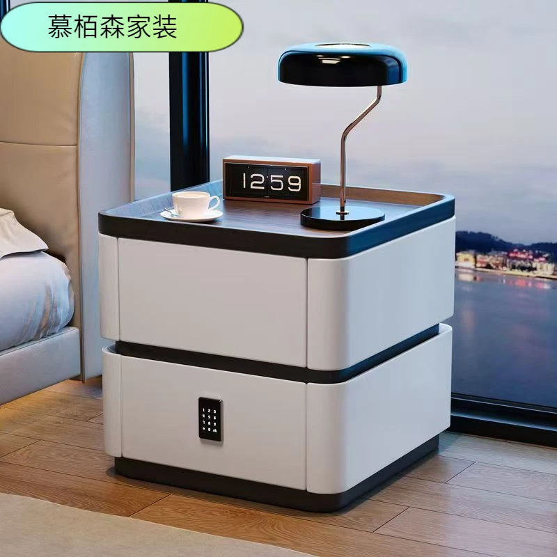 密码锁智能床头柜现代简约实木家用卧室意式极简收纳床头柜卧室