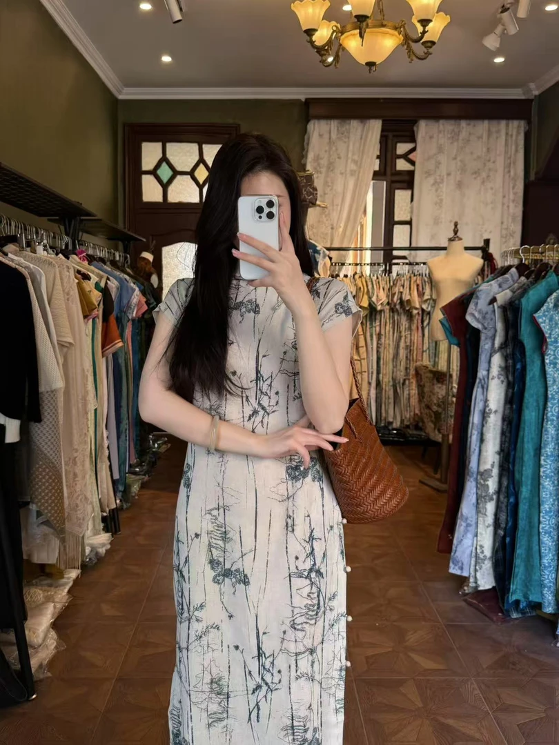 锦笙 |未央125cm改良新中式古法全开无腰省日常清冷春夏旗袍