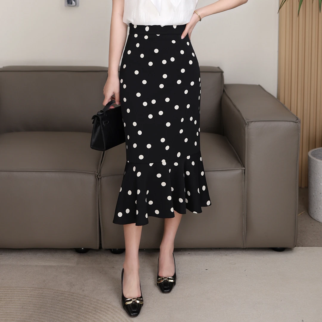【波点鱼尾】波点鱼尾半身裙夏季中长款包臀裙高腰显瘦a字裙1129