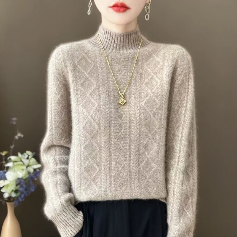 爆款羊绒衫女半高领宽松大码显瘦秋冬新款厚款百搭针织打底毛衣