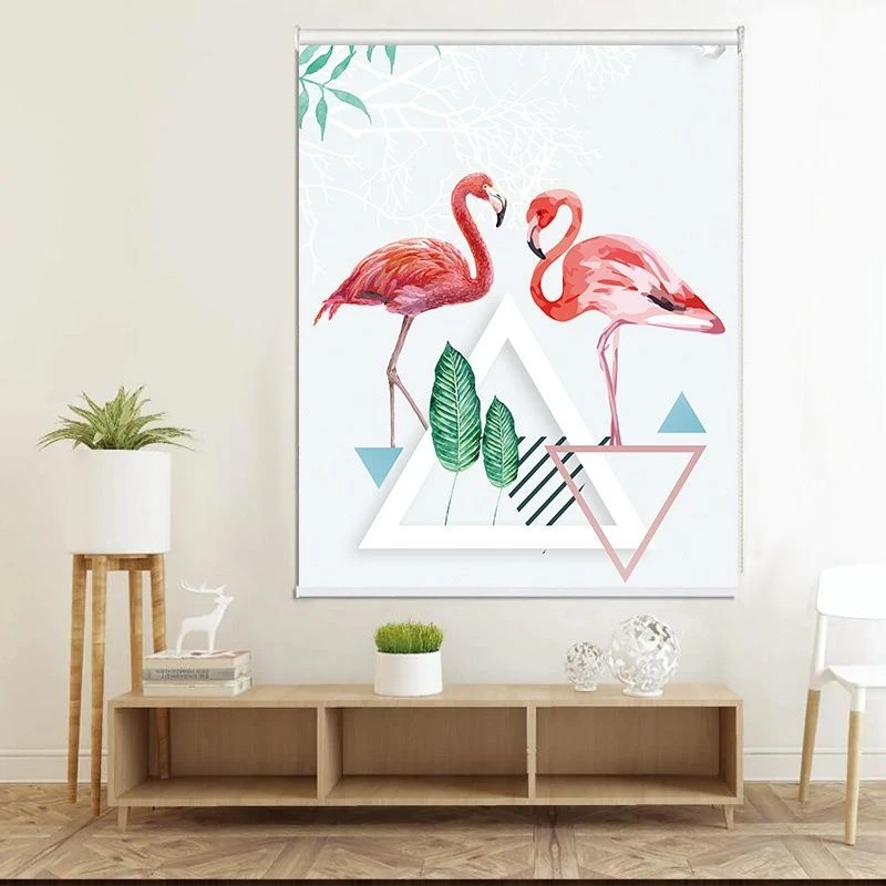 定制火烈鸟图案卷帘免打孔遮阳简易客厅卧室厨房防水防油窗帘卷拉