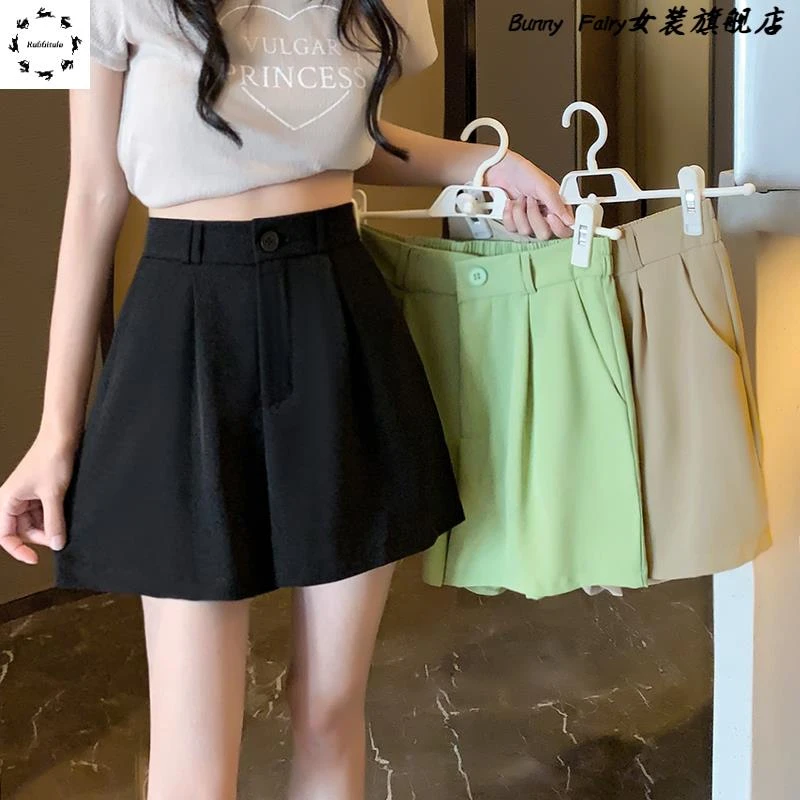 大码胖mm垂感薄款松紧腰热辣短裤女夏季高腰宽松显瘦休闲西装短裤