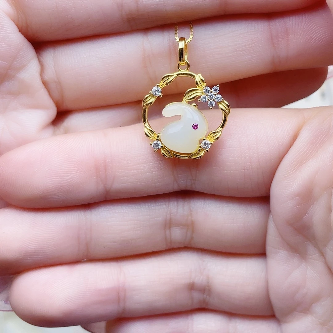 和田玉银S925镀金镶嵌颈饰