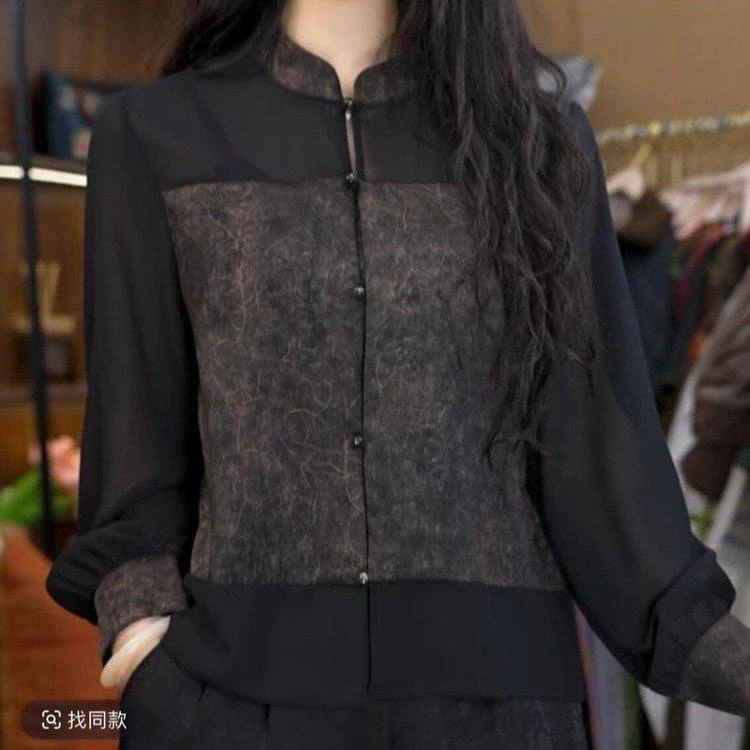 春夏季高档宽松气质长袖衬衫中式洋气外搭上衣时尚柔软亲肤衬小衫