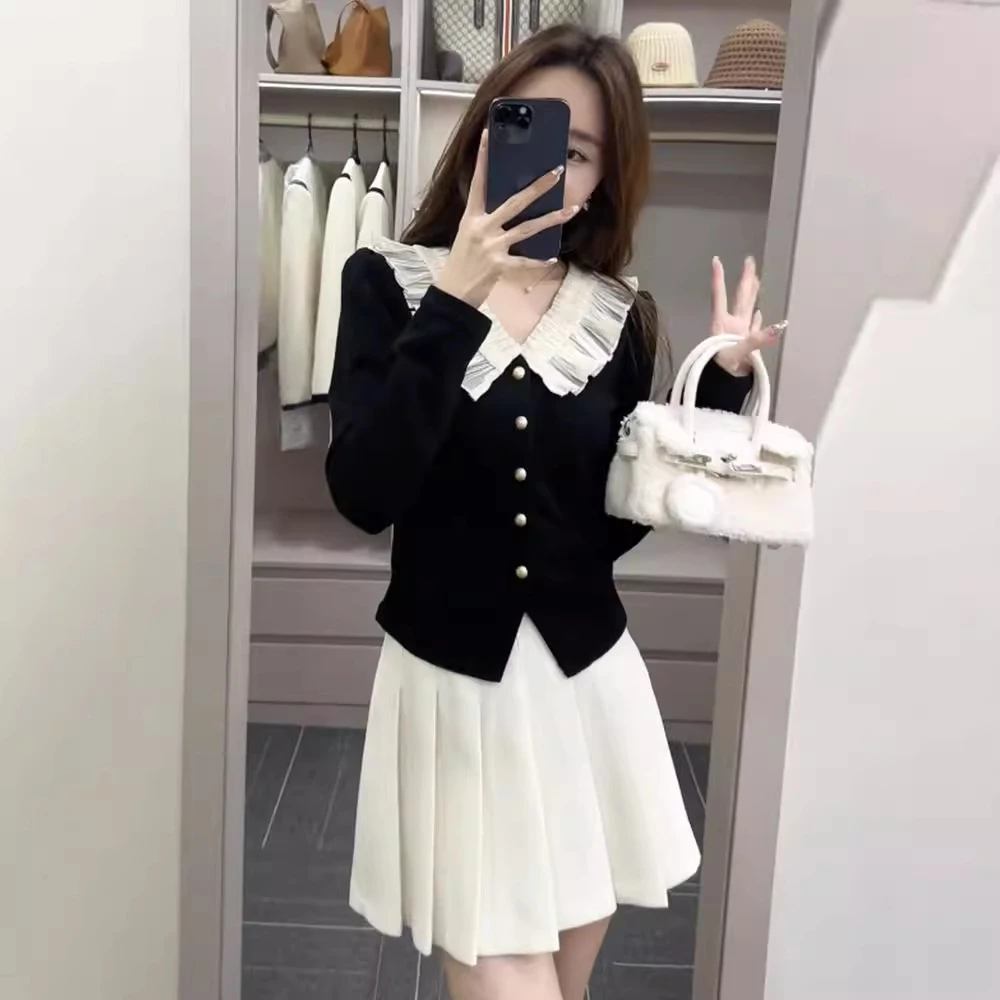 法式复古娃娃领针织毛衣女秋冬打底新款减龄小香风纯欲小衫上衣