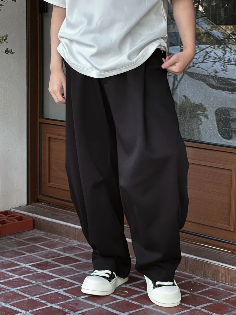 #韩国大叔&「本季主推-加绒」360g双褶打杆弯刀裤男女情侣高街裤子