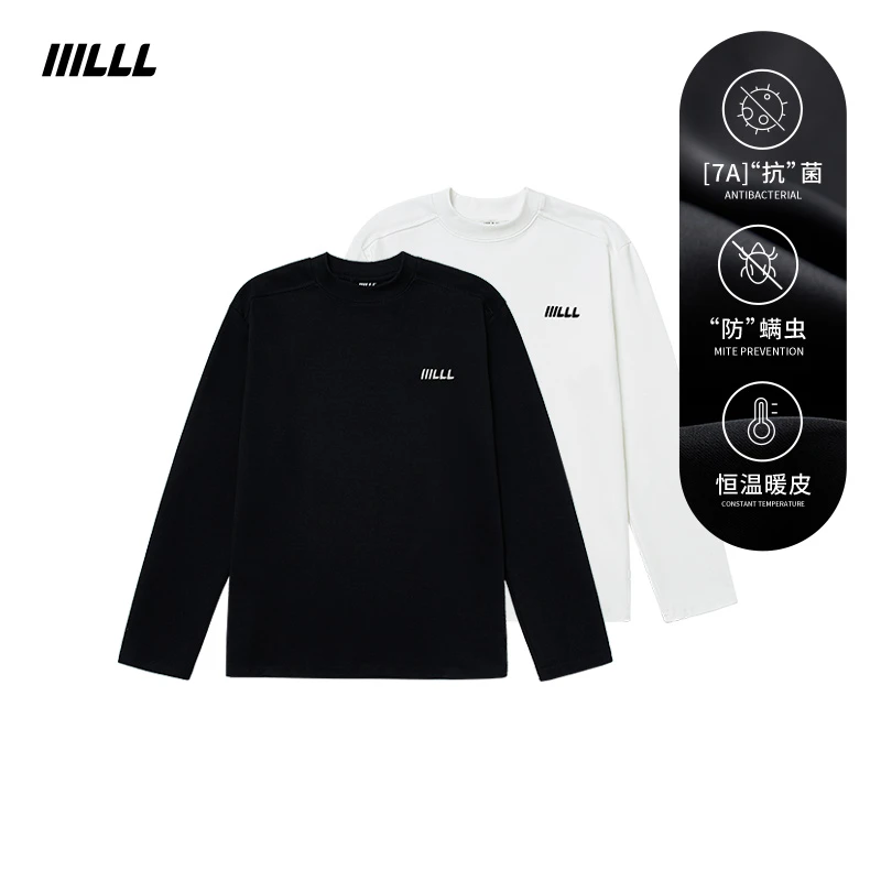 IIILLL童锦程长袖T恤男秋冬内搭基础logo印花亲肤保暖德绒打底衫