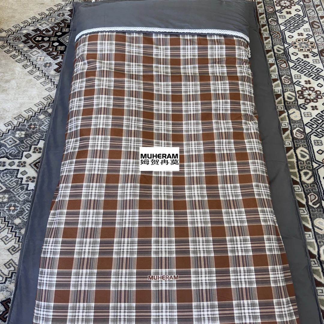 新款咖色格子单人三件套