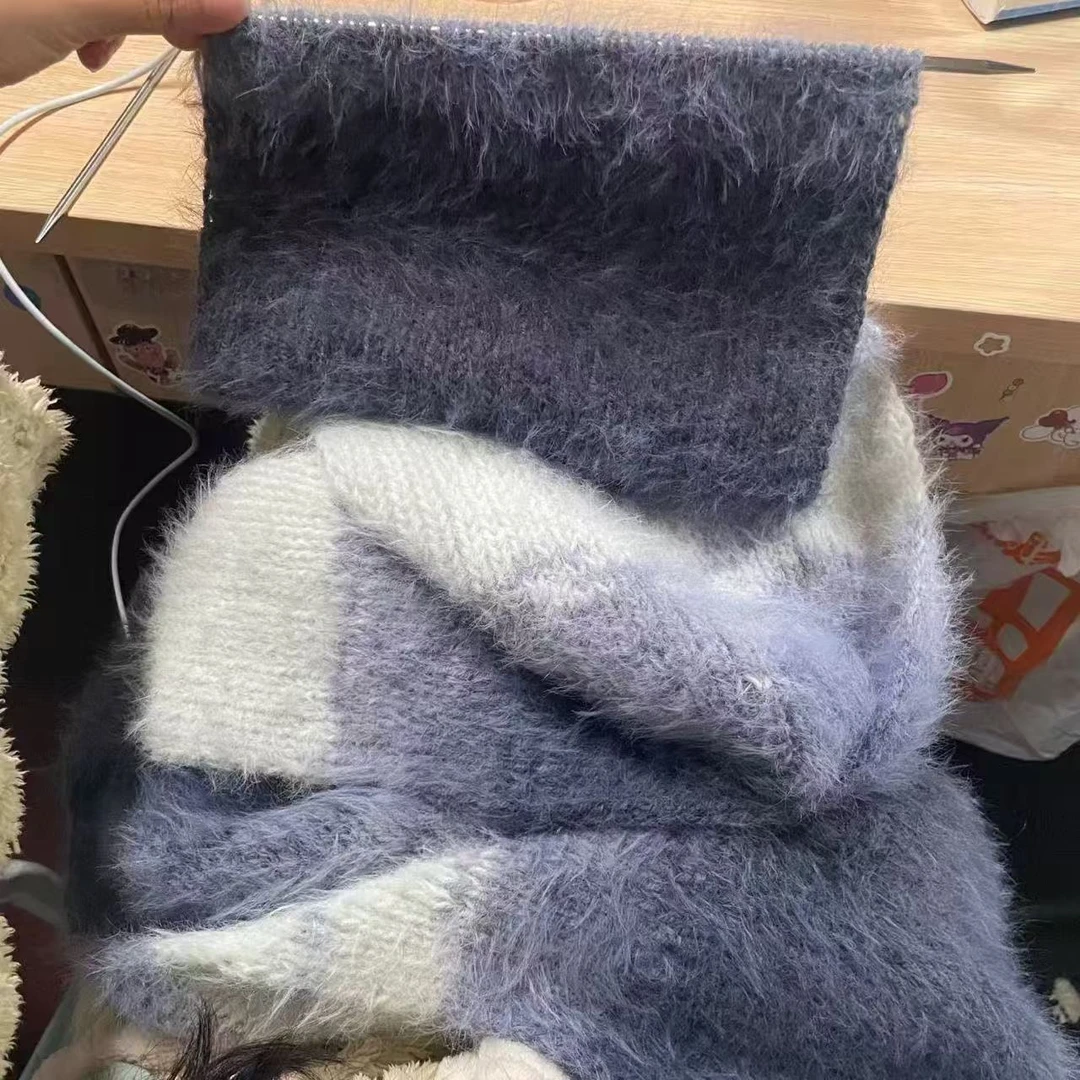 雪宝同款围巾手工编织DIY材料包长毛渐变毛线十墨染山水刻送男友