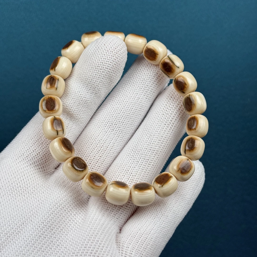U38-75天然猛犸牙 瑕疵手串9.1*9mm支持复检假一罚十