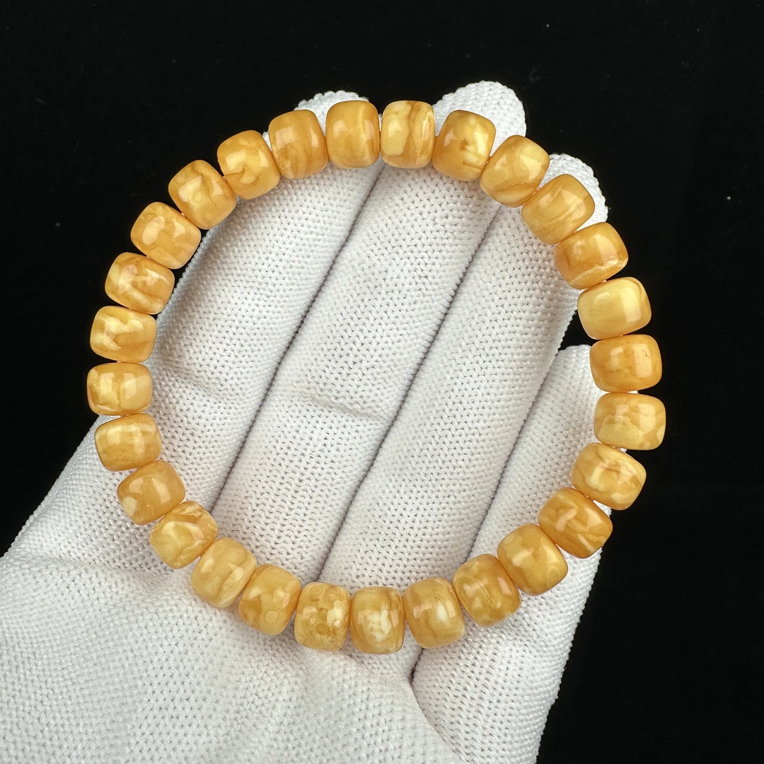 M5741天然原矿蜜蜡 老蜡妖花单圈 8*7mm 抖音基地质检发货