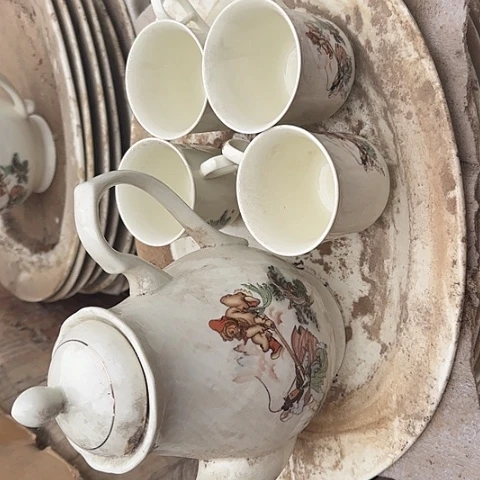 瓷片国营厂库存微瑕一壶四杯41厘米茶盘