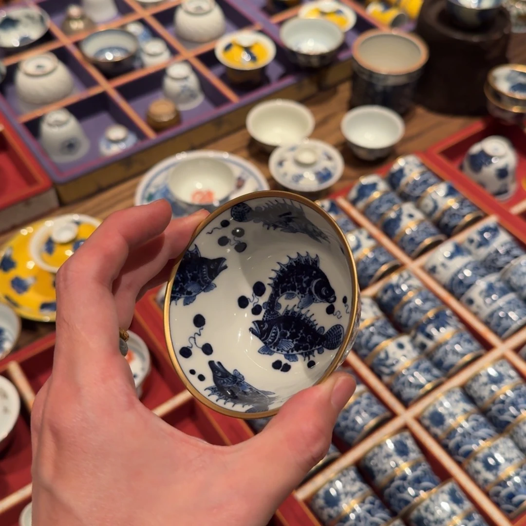 范***…瓷器十三鳜鱼描金盖碗预售