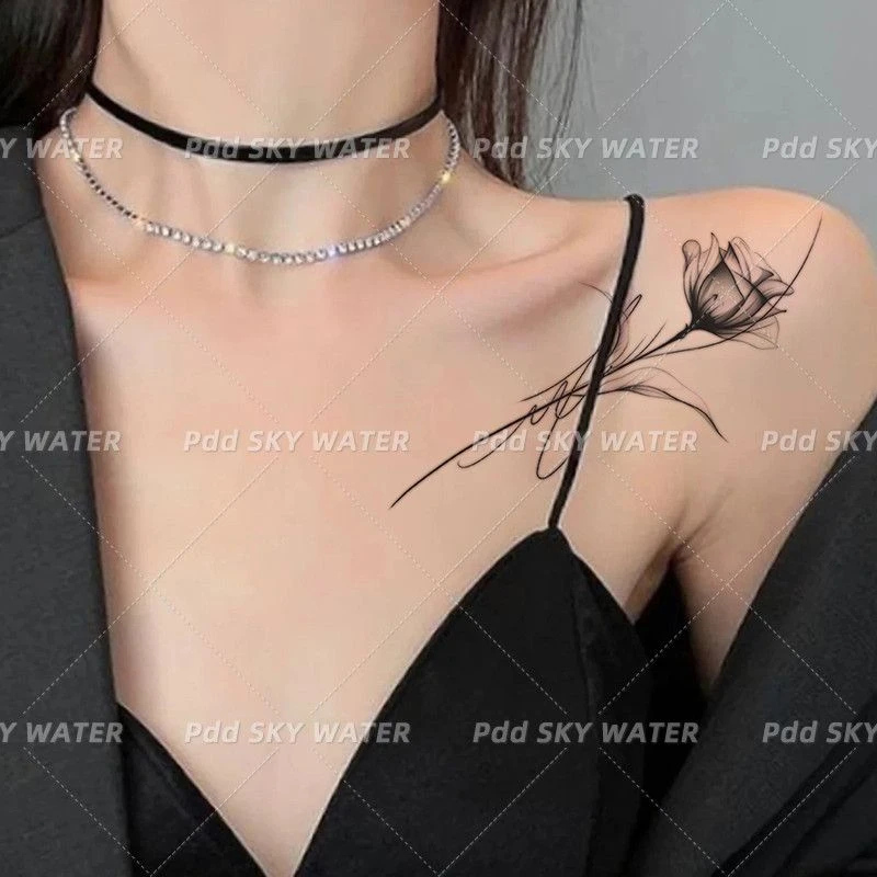 玫瑰果汁草本纹身手臂高颜值性感辣妹半永久防水持久锁骨逼真刺青