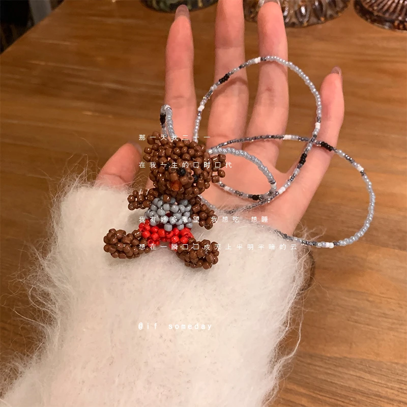 非金属莫桑石项链 可爱小熊毛衣链设计感时尚个性温柔项链百搭