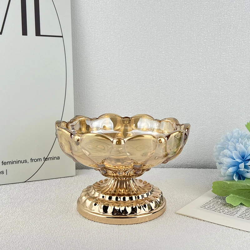 欧式轻奢金属莲花水果盘高档网红糖果干果加厚精致果盘子摆件