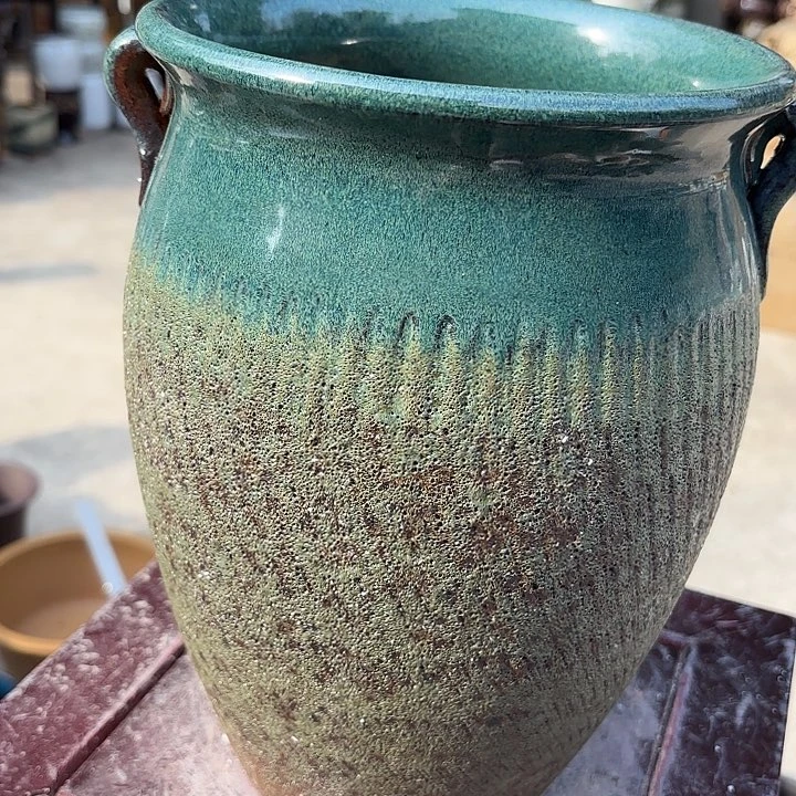 紫砂茶碗绿泡泡烧裂口径20高度28.5