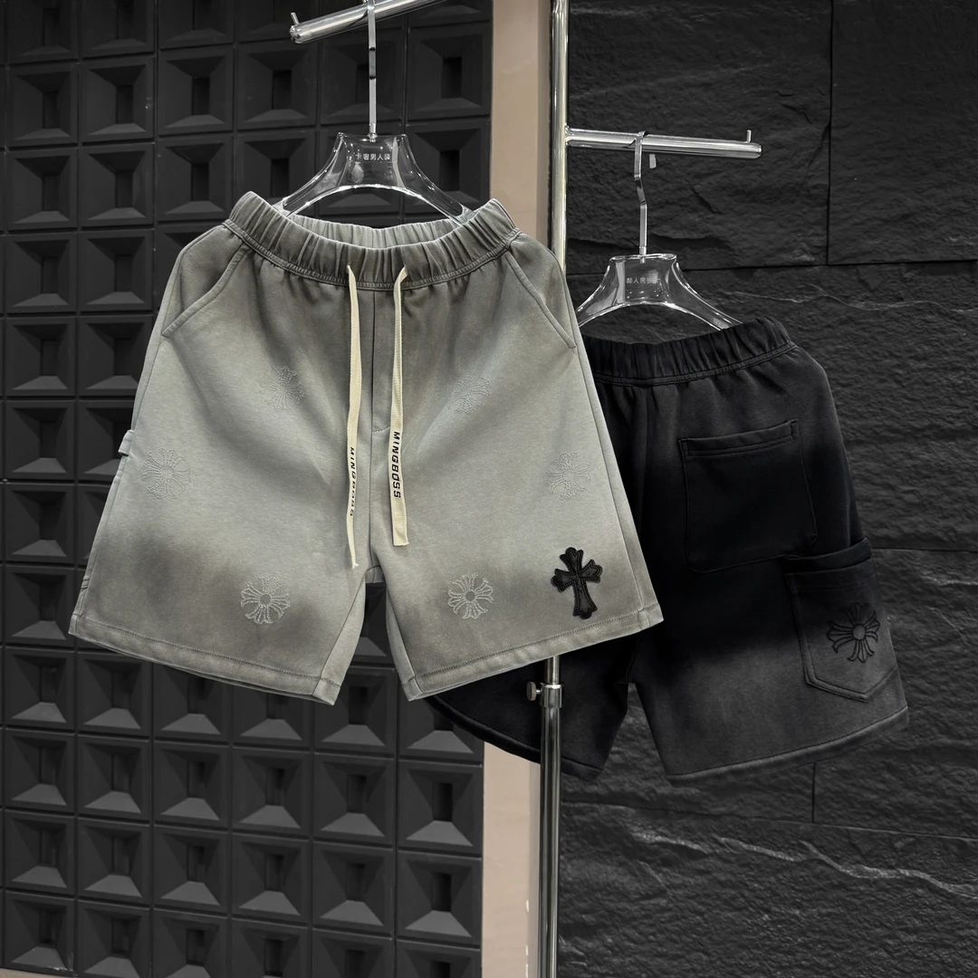 LKS-夏季新款重工水洗渐变潮牌十字架短裤【五分裤】【B36】