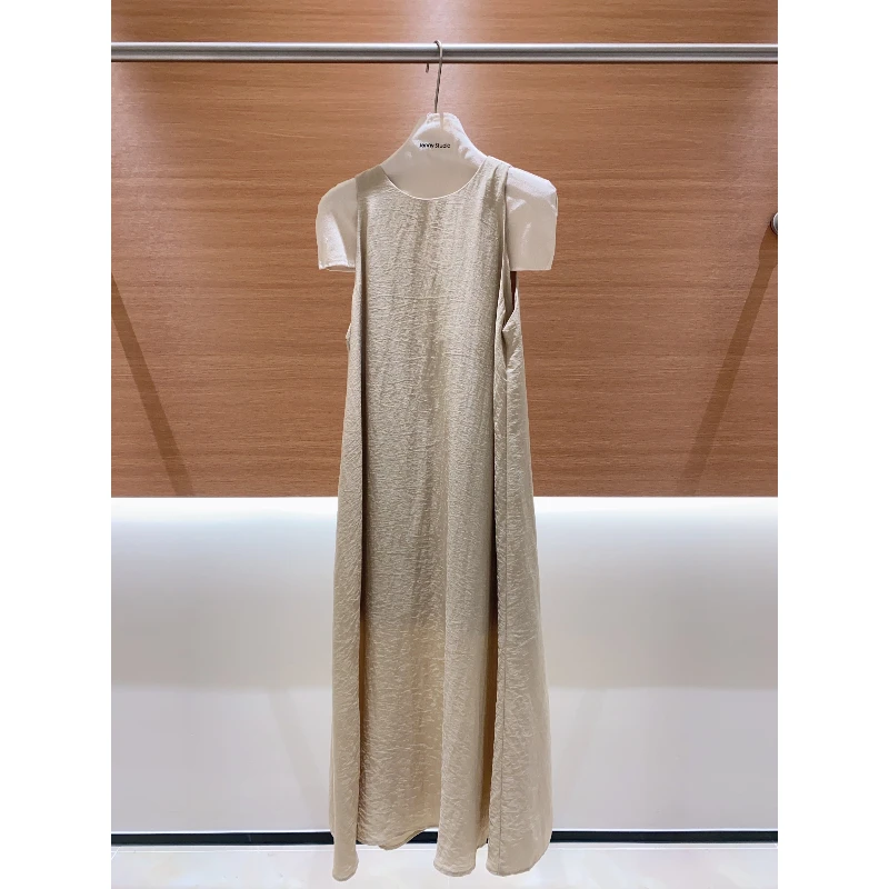 高奢肌理感~无袖背心连衣裙女夏季老钱风长款显瘦长裙3312