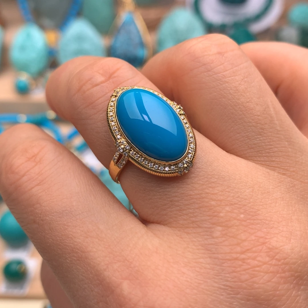 绿松石18K金镶嵌珠宝奇石