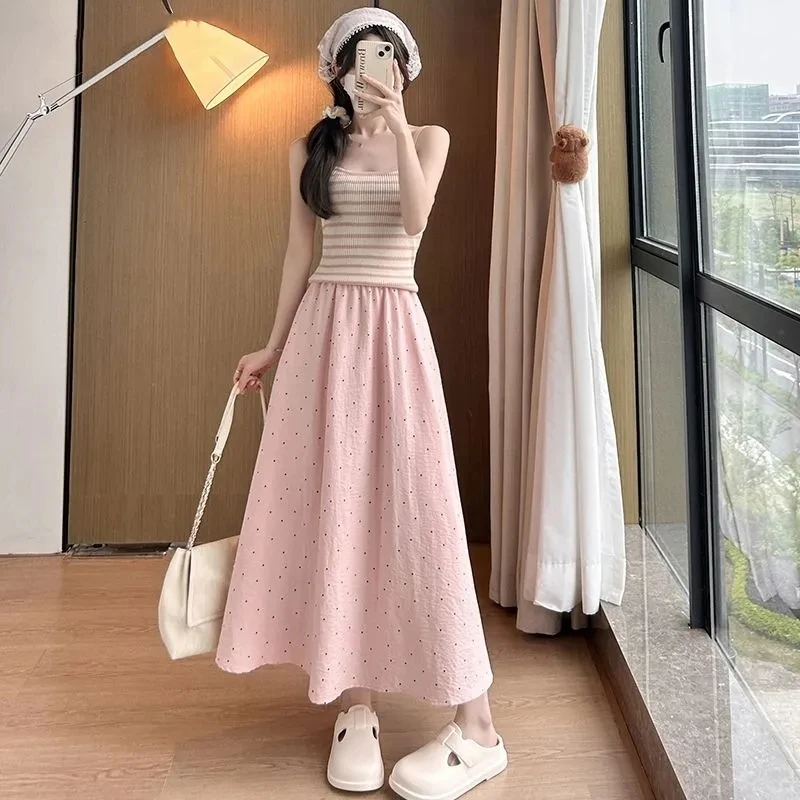 波点半身裙女春夏2025新款高腰显瘦遮肉a字中长款小个子法式伞裙