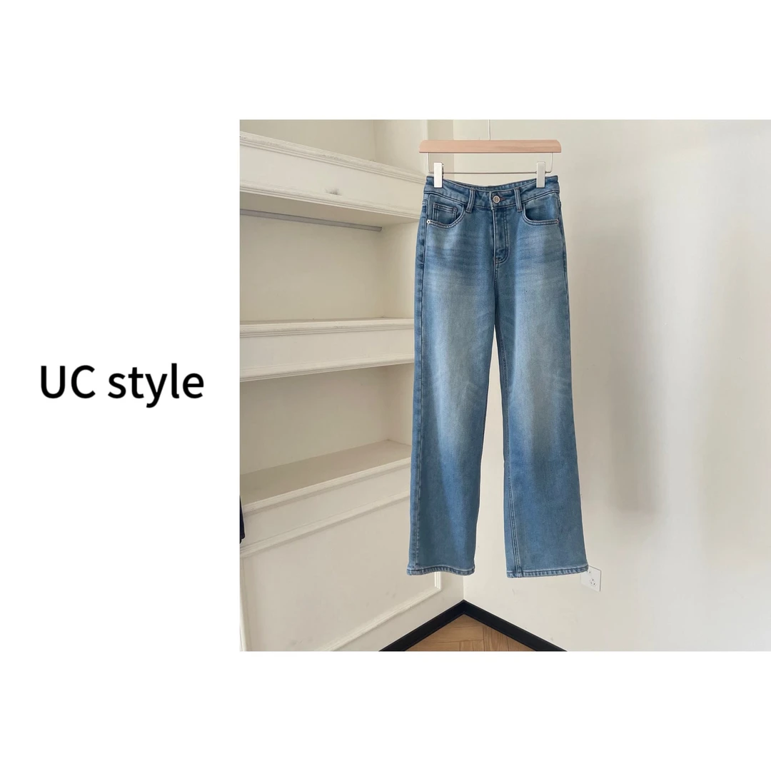 【UCSTYLE】‘海盐’加绒直筒牛仔裤 主播穿M码
