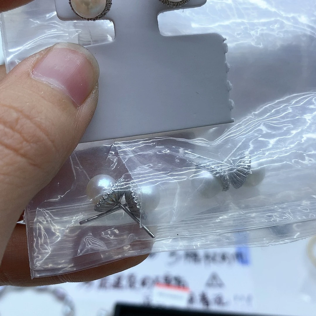 海水珍珠耳饰银S925镶嵌多样性发1