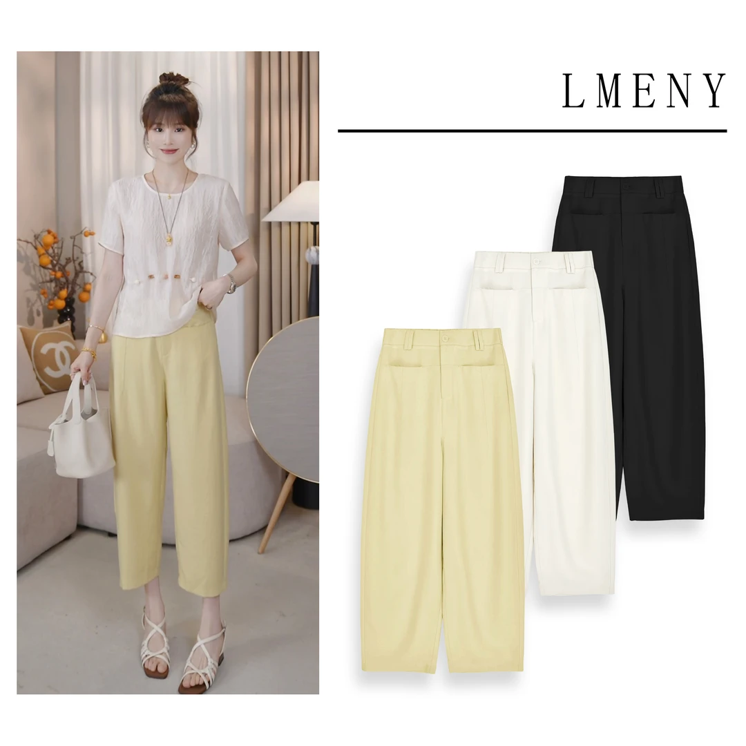 LMENY窄版小萝卜裤~纯色薄款锦纶亚麻显瘦九分裤25BK042
