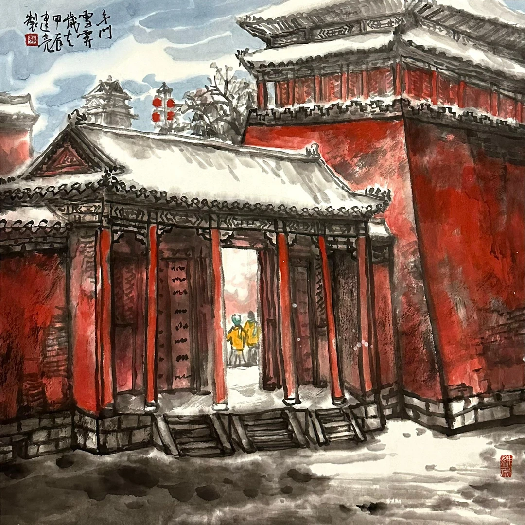 中美协会员张建亮民居、山水画《午门、瑞雪、晴竹图、秋意浓、静心斋》